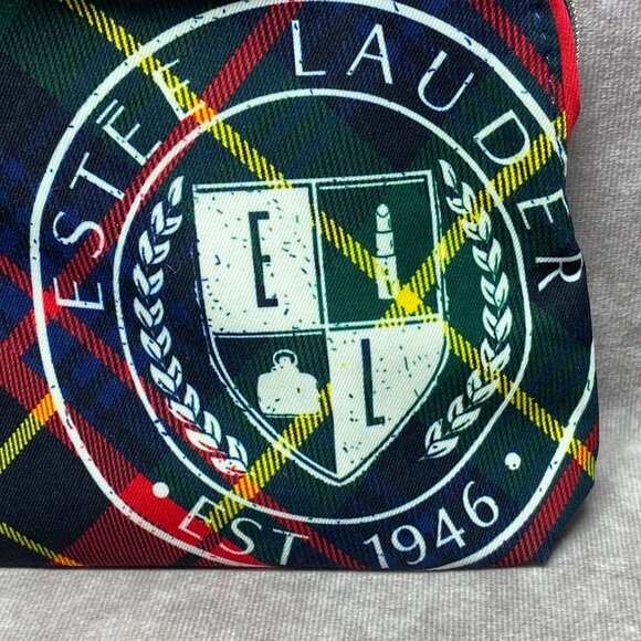 Estée Lauder Tartan Plaid Small Cosmetic Bag Recycled Material Red/Multicolor - Picture 11 of 11